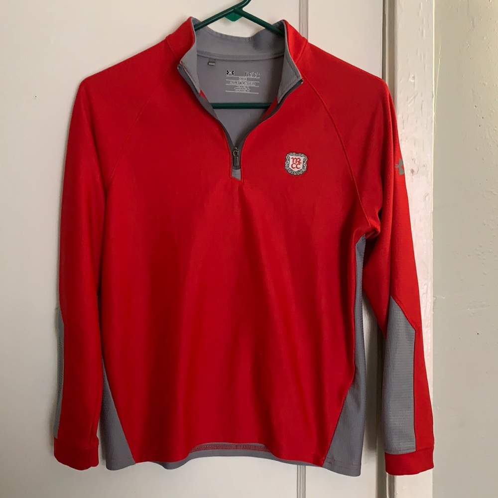 Boys under armor size large pull over red and gray